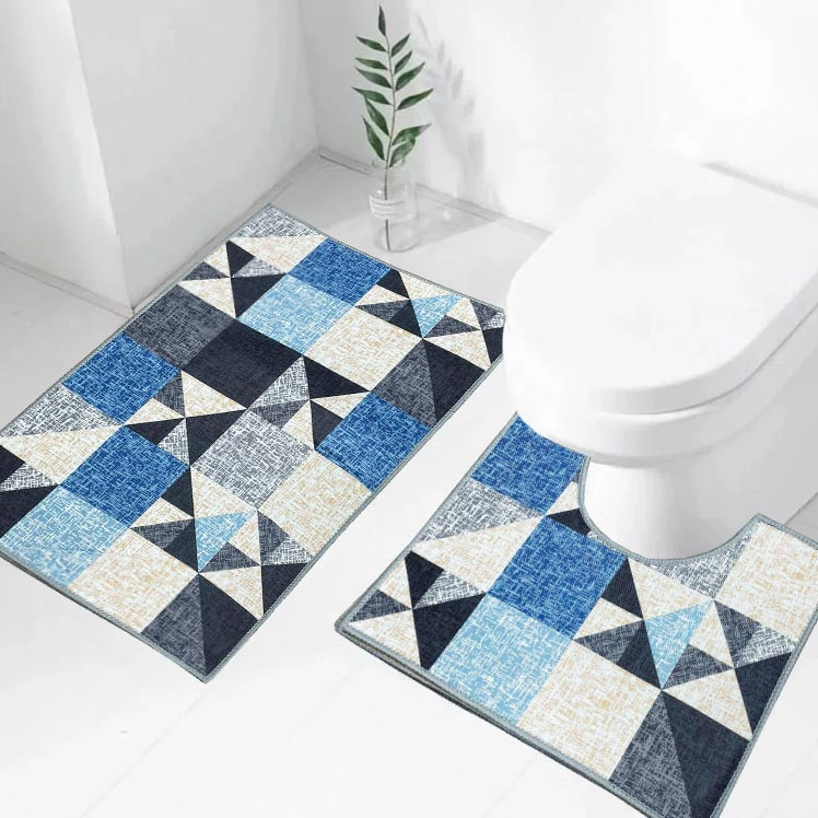 Коврик для ванны и туалета 80х50 см и 50х40 серый в клетку, фото 1