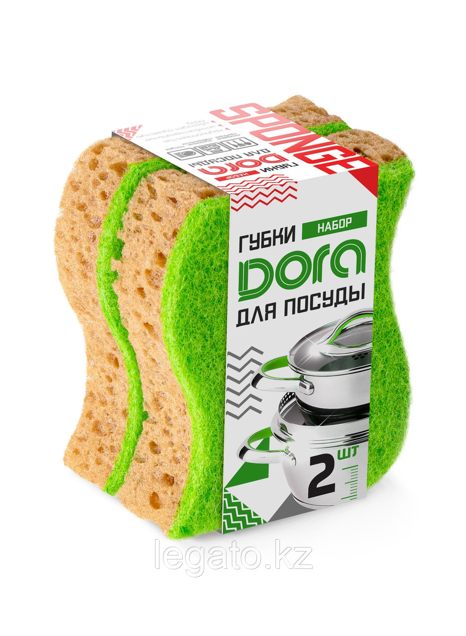 Набор губок Dora из крупнопористого поролона 11х8х3,5см, 2шт/упак (100)