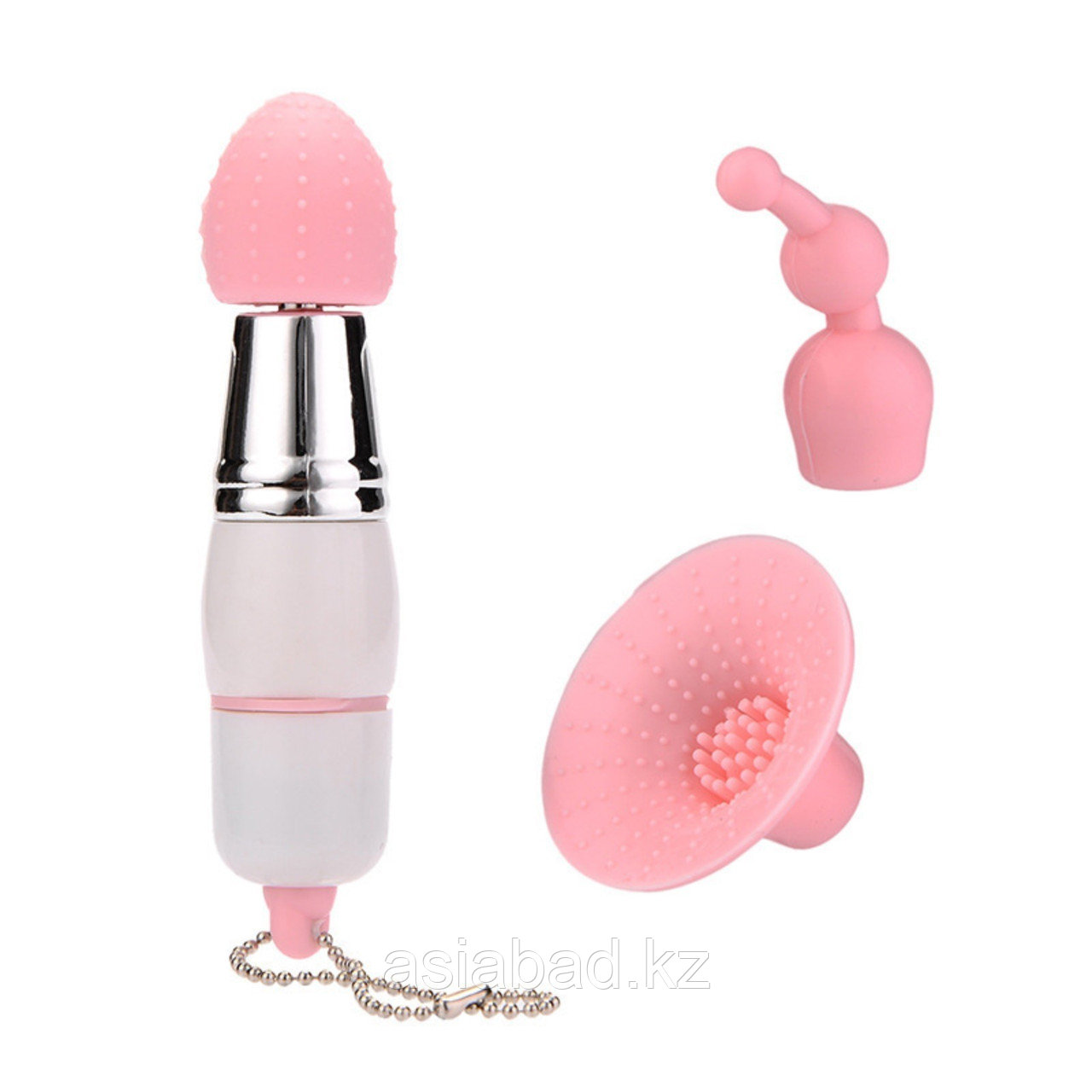 Вибратор-брелок, 3 сменные насадки, 1 режим, белый, фото 1