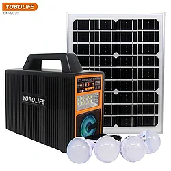 Солнечная электростанция Yobolife LM-9020, 25200мАч, 12В, 4 LED лампы, Bluetooth, радио