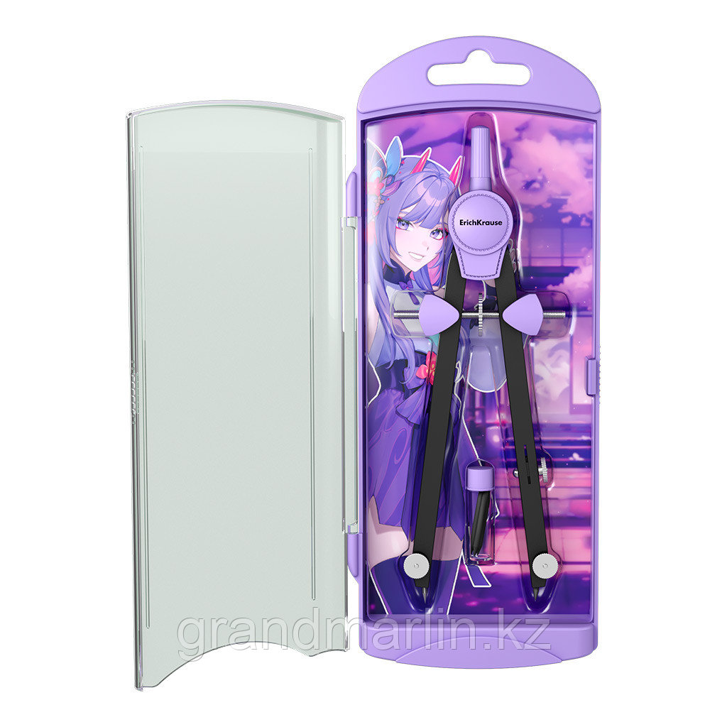Готовальня ErichKrause Manga, (металлический циркуль и сменный грифель), пенал, фиолетовый, фото 1
