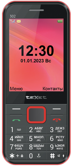 Texet TM-302 Телефон мобильный, 2*SIM, 1000 мАч, черный-красный - фото 1 - id-p117731902