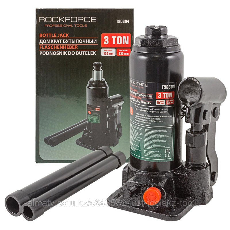 ROCKFORCE Домкрат бутылочный с клапаном 3т.(h min-170мм,h max-330мм) 51449 RF-T90304(DS)