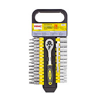 WMC tools Набор головок и бит с трещоткой 28пр. 1/4''(4-13мм, Torx:T10,15,20,25,30, Hex:3-6мм,SL:4,5.5,7мм, PH