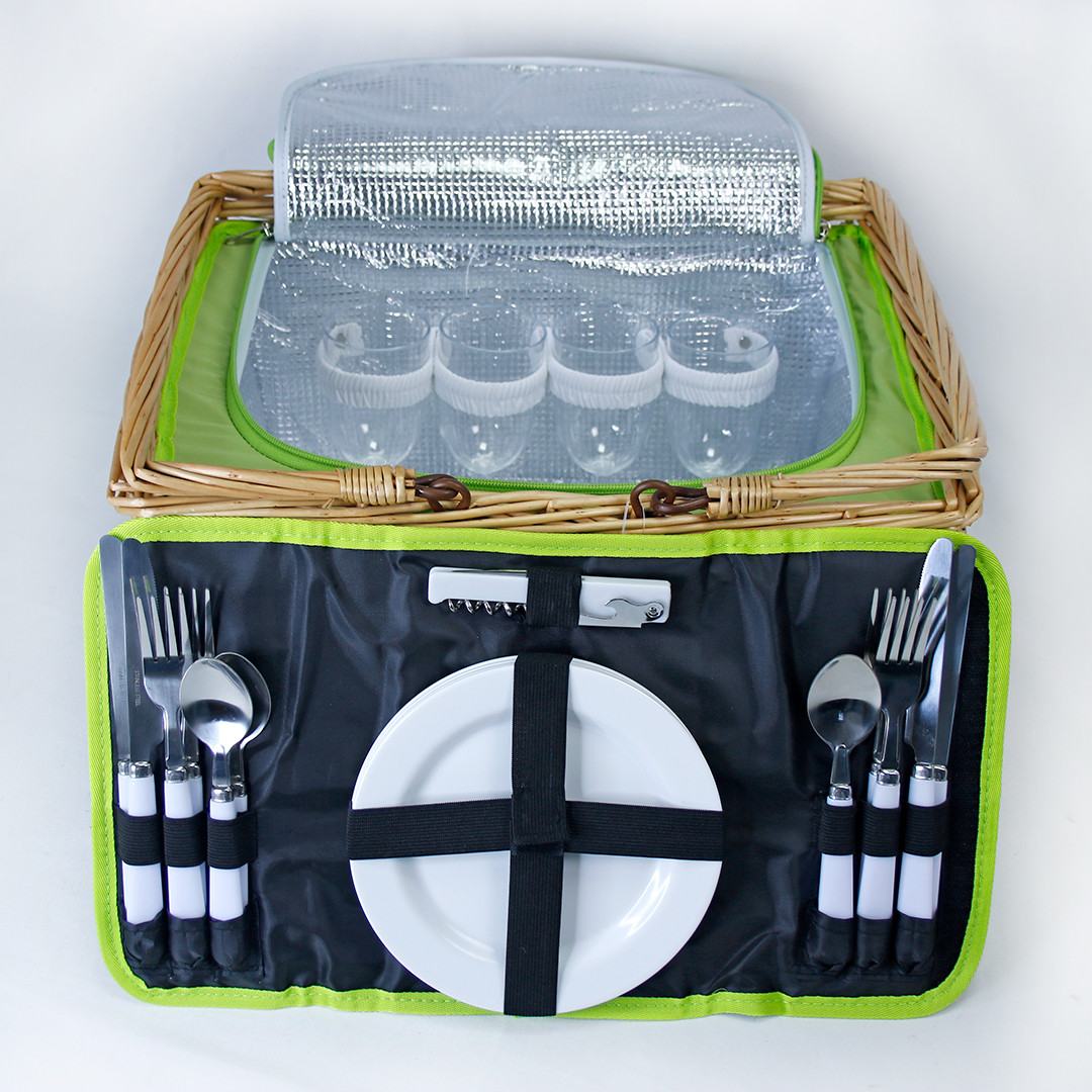 Корзина для пикника с набором посуды на 4 персоны и пледом, фото 1