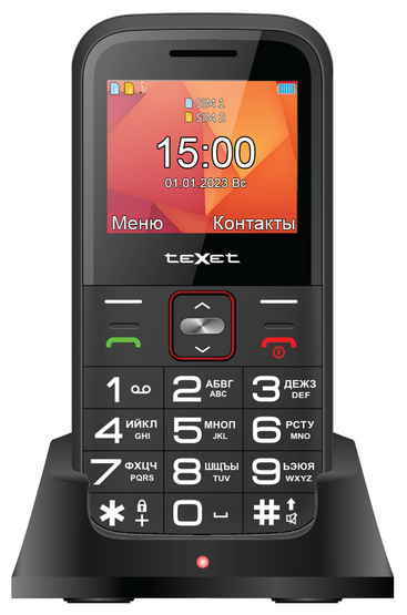 Texet TM-B418 Телефон мобильный, 2*SIM, 1400 мАч, Док-станция, красный