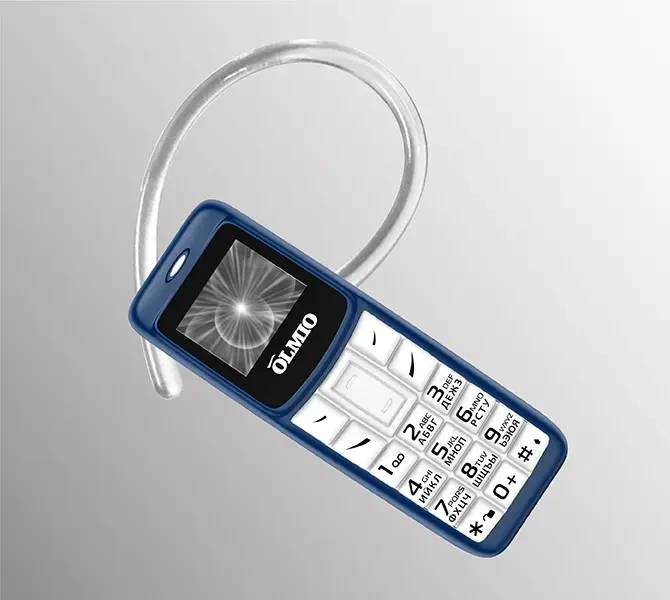 Olmio A02 Телефон-гарнитура мобильный, 1*SIM, 280 мАч, сине-белый ...