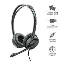 Наушники-гарнитура проводная Trust Mauro USB черный