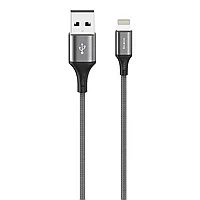 Кабель Olmio BASIC, USB 2.0 - lightning, 1.2м, 2.1A, текстильная оплетка, серый