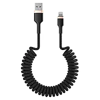 Кабель Olmio SPRING, USB 2.0 - lightning, 1.5м, 2.4A, черный