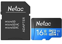 Карта памяти MicroSD 16GB Class 10 U1 Netac P500 NT02P500STN-016G-R с адаптером SD