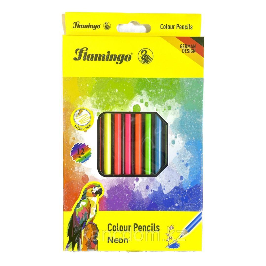 Карандаши цветные неоновые Flamingo "Parrot", 12 цветов, F-555