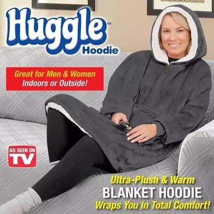 Плед-толстовка с капюшоном Huggle Hoodie Ultra Plush (Серый), фото 1