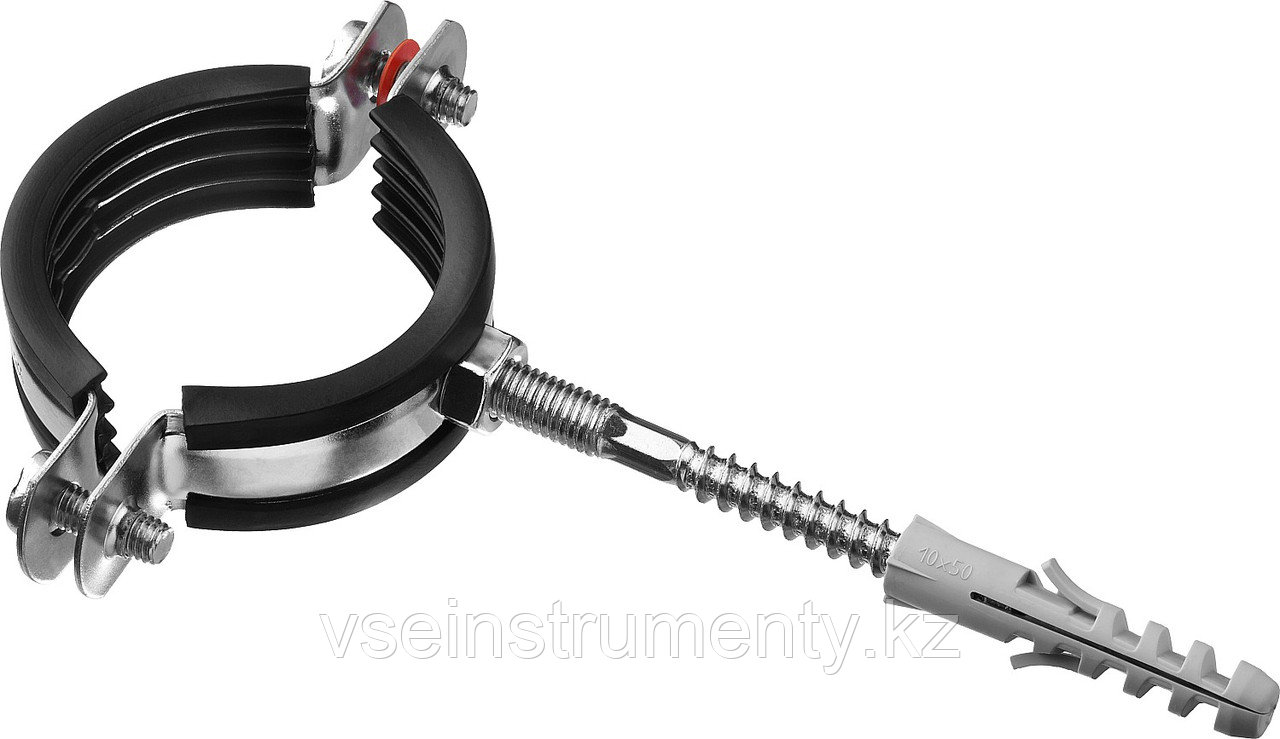 ЗУБР 1 1/2″, цинк, 1 шт, трубный хомут с сантехнической шпилькой и дюбелем (37866-47-52), фото 1
