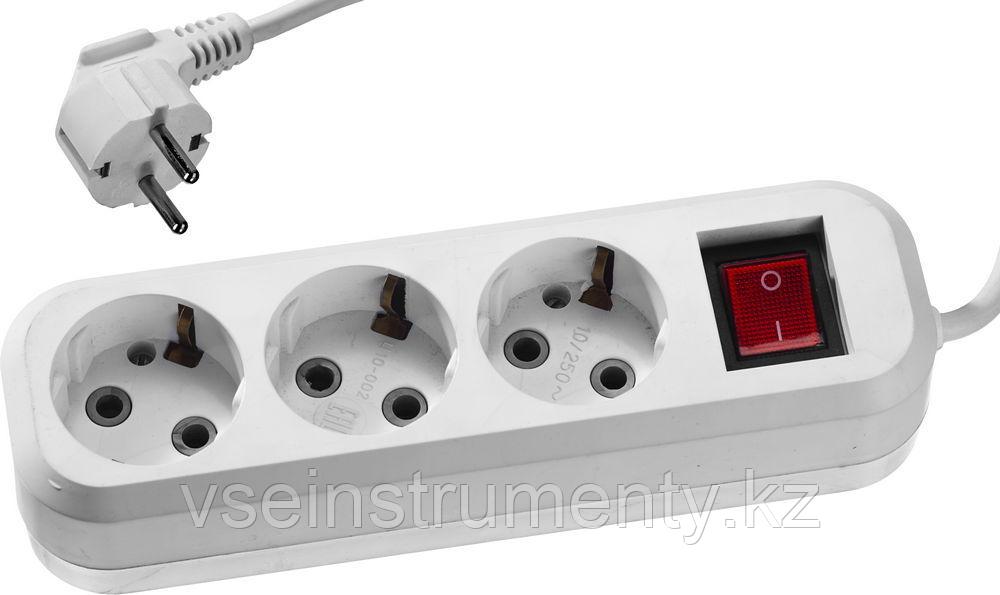 СИБИН У-30 В, ПВС, 3 х 0.75 мм2, 3 гн., 3 м, выключатель 2200 Вт, бытовой удлинитель (55036-3), фото 1