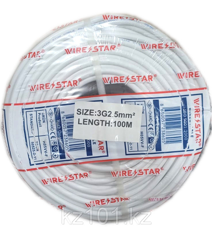 Кабель силовой WireStar TTR (ПВС) H05VV-F 3x2,5 мм (100 м) - фото 1 - id-p117820329