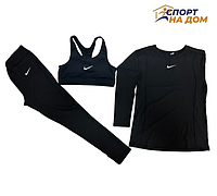 Женский рашгард 3в1 (кофта + топ + легинсы) Черный