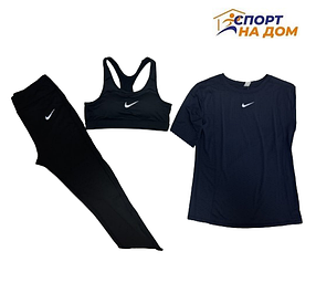 Женский рашгард 3в1 (футболка + топ + легинсы) Темно-синий