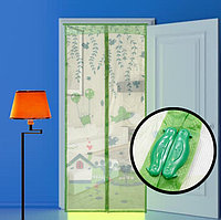 Магнитная противомоскитная сетка для дверей с кружевом 90*210 см (зеленая с принтом лягушек)