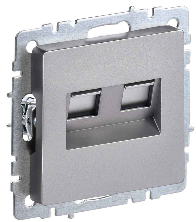 BRITE Розетка компьютерная двойная RJ45 кат.5E РК10-2-БрС сталь IEK