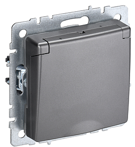 BRITE Розетка 1-местная с заземлением с защитными шторками и крышкой 16А IP44 РСбш10-3-44-БрС сталь IEK