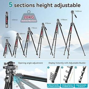 ULANZI TT09 Multifunctional Carbon Fiber Tripod + Arca Swiss Ballhead STARK Штатив, фото 4