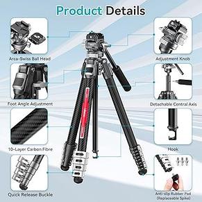ULANZI TT09 Multifunctional Carbon Fiber Tripod + Arca Swiss Ballhead STARK Штатив, фото 5