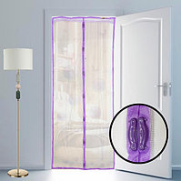 Магнитная противомоскитная сетка для дверей с кружевом 90*210 см (фиолетовая с принтом одуванчиков)