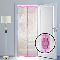 Магнитная противомоскитная сетка для дверей с кружевом 100*210 см (розовая с принтом птиц)