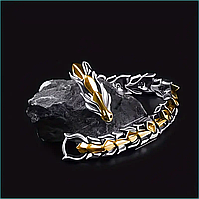 Мужской плетеный браслет "Объятия дракона" Silver & Gold (р.19 см)