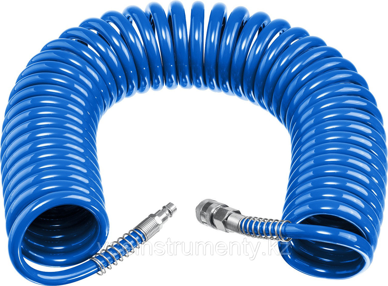 ЗУБР 15 м, 6 х 8 мм, 15 бар, воздушный спиральный шланг с фитингами рапид, Профессионал (6473-15), фото 1