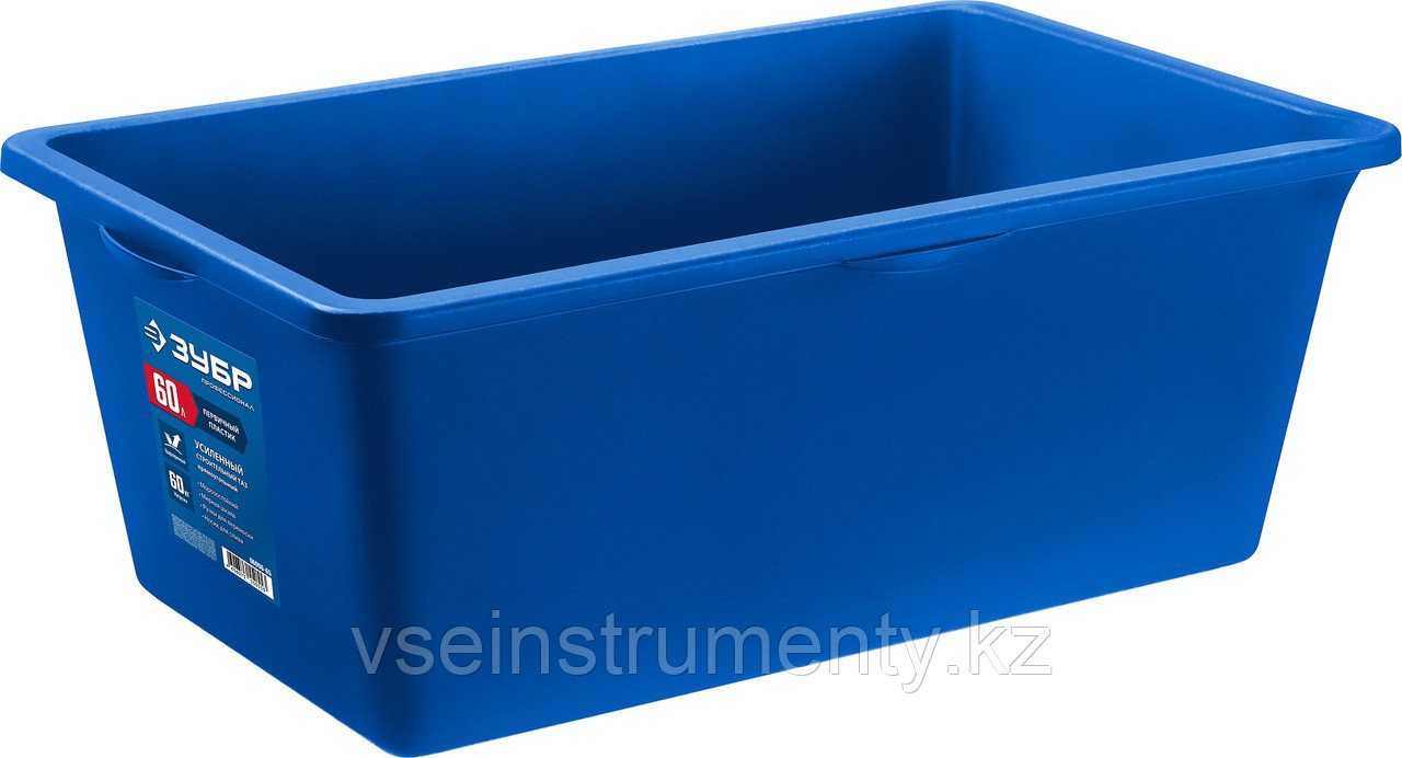 ЗУБР 60 л, первичный высокопрочный пластик, усиленный прямоугольный строительный таз (06096-65), фото 1