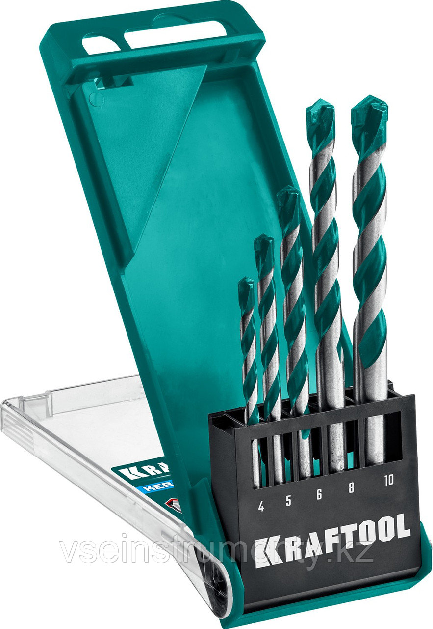 KRAFTOOL Keramo, 5 шт: 4-5-6-8-10 мм набор сверл по керамограниту с твердосплавной пластиной (29175-H5), фото 1
