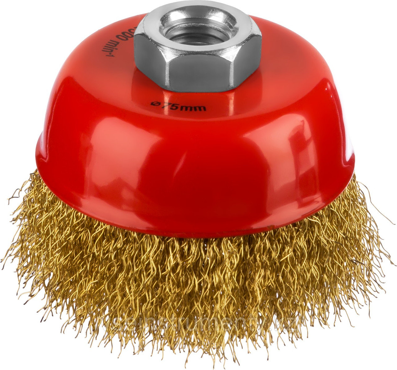 MIRAX 75 мм, витая стальная латунированная проволока 0.3 мм, чашечная щетка-крацовка для УШМ (35142-075), фото 1