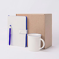 Набор подарочный : кружка, блокнот, ручка, коробка, стружка, белый с синим, Белый, -, 39522 24