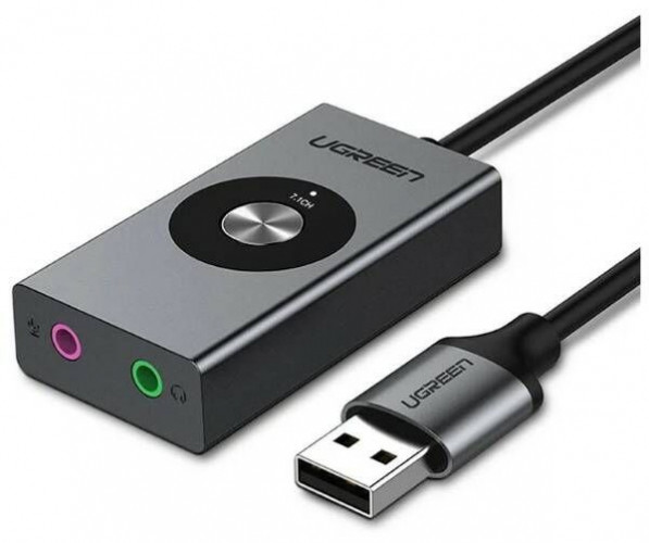 UGREEN 40964 Адаптер стерео звука CM129 USB External Stereo Sound Adapter 15cm (Black)