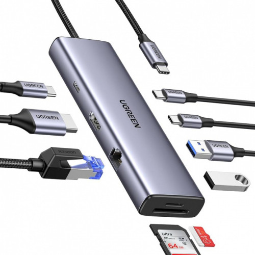 UGREEN 15600 Адаптер мультифункциональный CM498, USB-C в 3 * USB 3.0 A/HDMI/ VGA/ RJ45/ SD/ TF/ AUX3.5mm/ PD