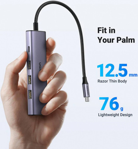 UGREEN 15596 Адаптер мультифункциональный CM511, USB-C To HDMI+3*USB 3.0 A+PD