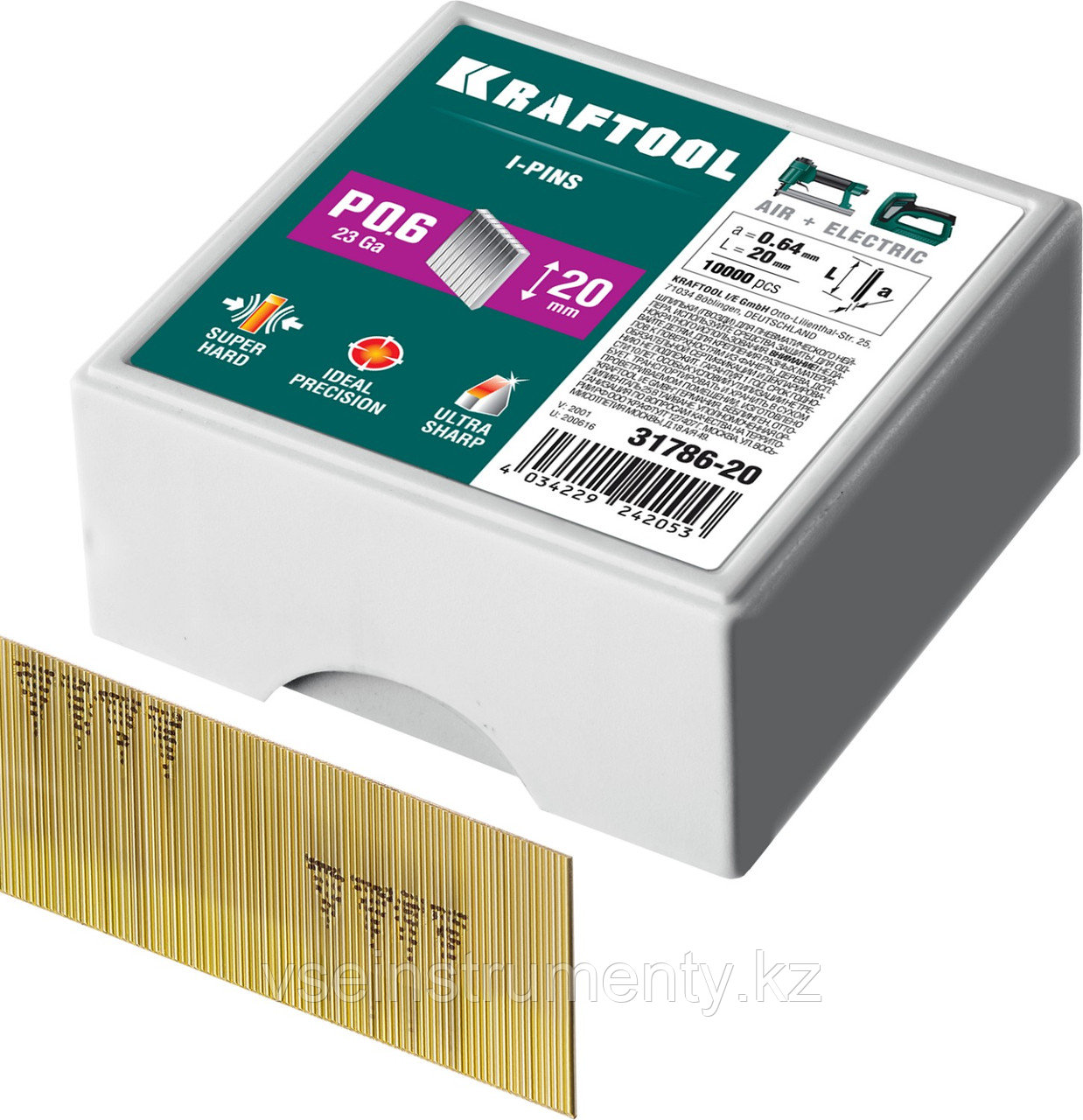 KRAFTOOL тип 23GA (P0.6) 20 мм, 10 000 шт, шпильки для нейлера (31786-20), фото 1