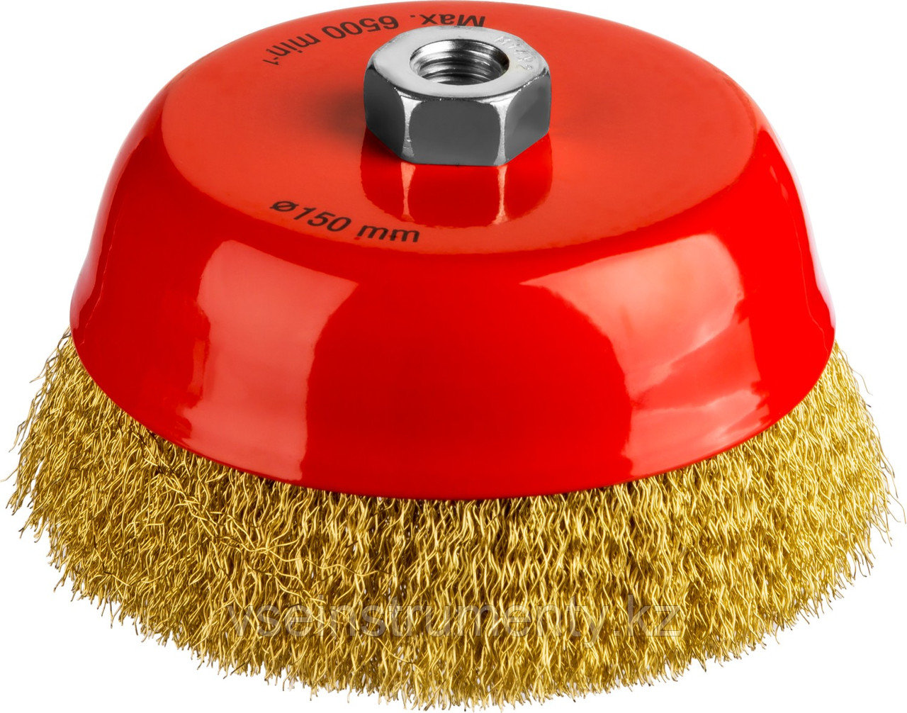 MIRAX 150 мм, витая стальная латунированная проволока 0.3 мм, чашечная щетка-крацовка для УШМ (35142-150), фото 1