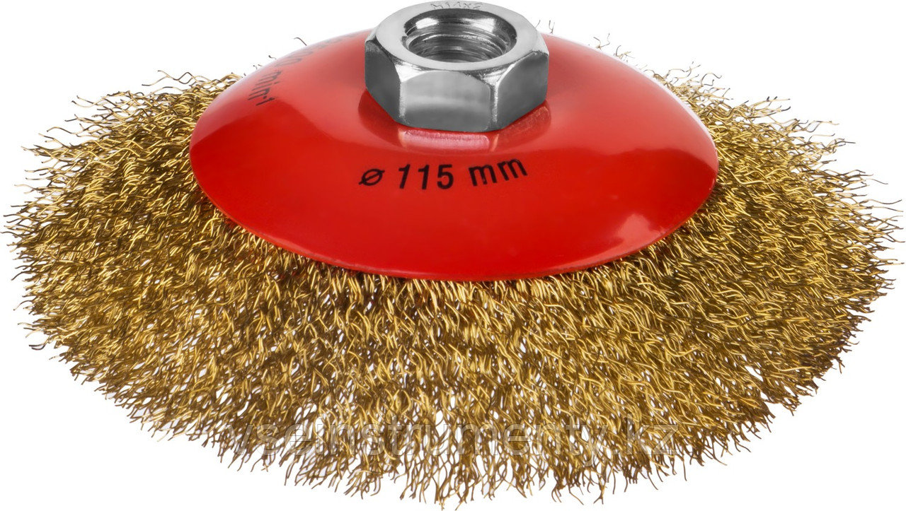 MIRAX 115 мм, витая стальная латунированная проволока 0.3 мм, коническая щетка-крацовка для УШМ (35143-115), фото 1