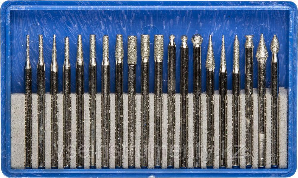 ЗУБР 20 шт, хвостовик d 3 мм, Р 150 - 180, набор алмазных мини-насадок для гравера, Профессионал (33383-H20), фото 1