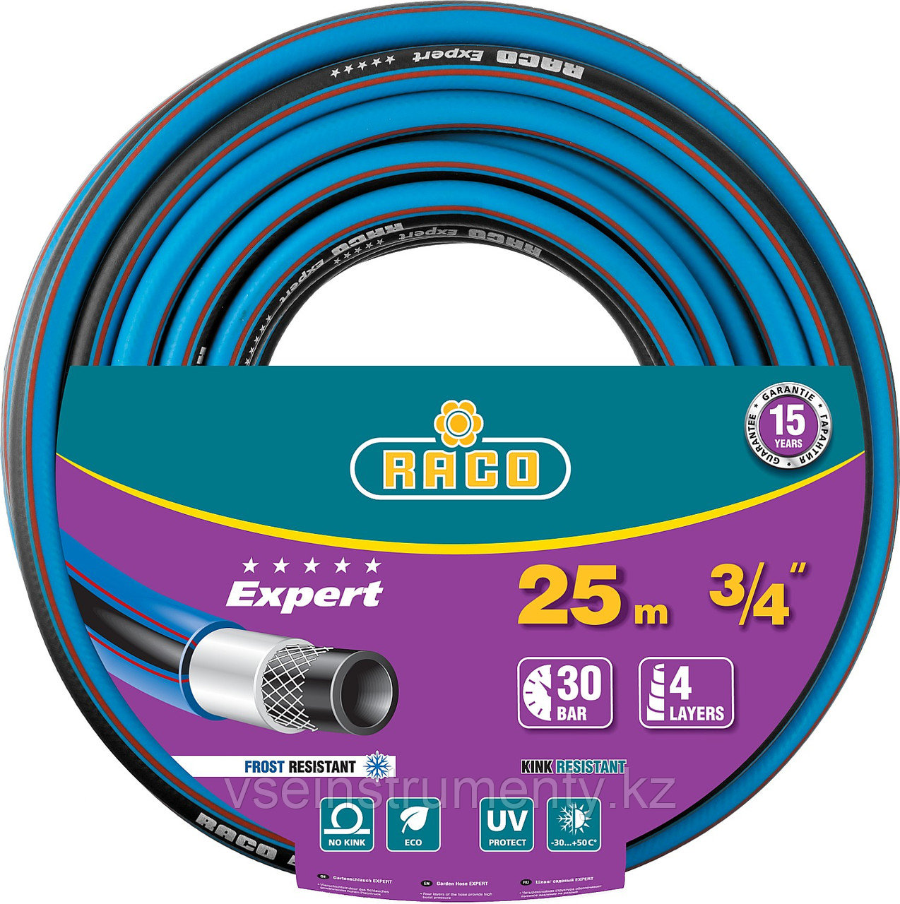 RACO EXPERT, 3/4″, 25 м, 30 атм, четырёхслойный, армированный, поливочный шланг (40302-3/4-25), фото 1