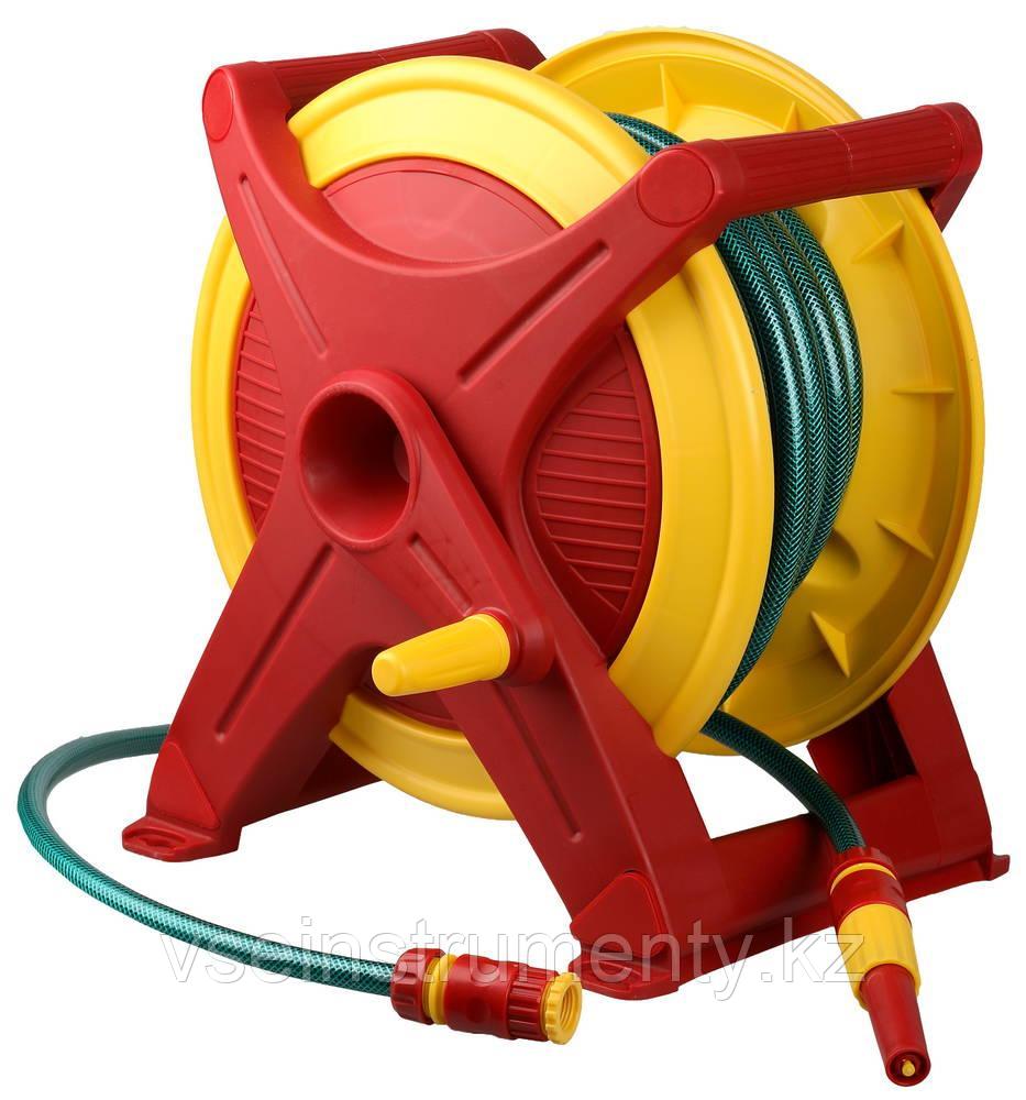 GRINDA HS-25, шланг 25 м x 1/2″, поливочный набор 4 предмета, возможность крепить к стене, катушка со шлангом, фото 1