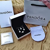 Серебряный комплект "Просто люблю" от Пандора Pandora Цепочка, кулон, кольцо и Серьги, 925 серебро