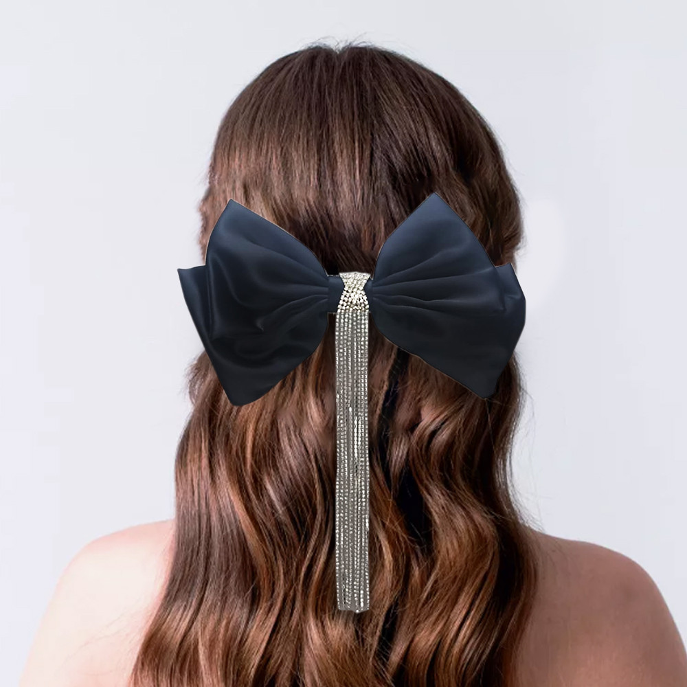 Бант для волос на заколке черный со стразами вид 3, фото 1