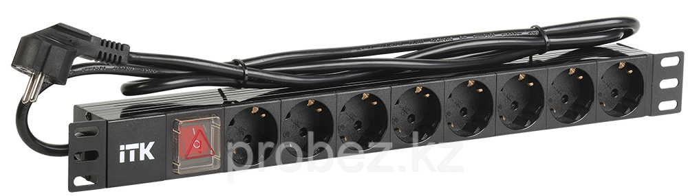 ITK PH12-8D1-P PDU 8 розеток нем. стандарт с LED выключателем, 1U, шнур 2м вилка нем. стандарт