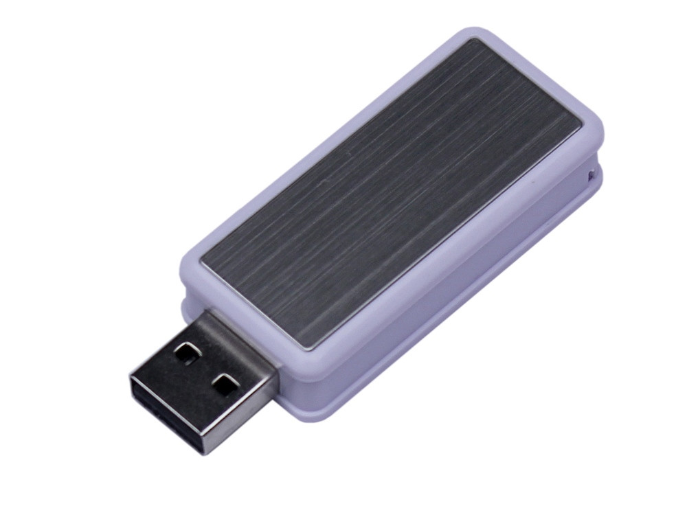 USB 3.0- флешка промо на 64 Гб прямоугольной формы, выдвижной механизм, белый