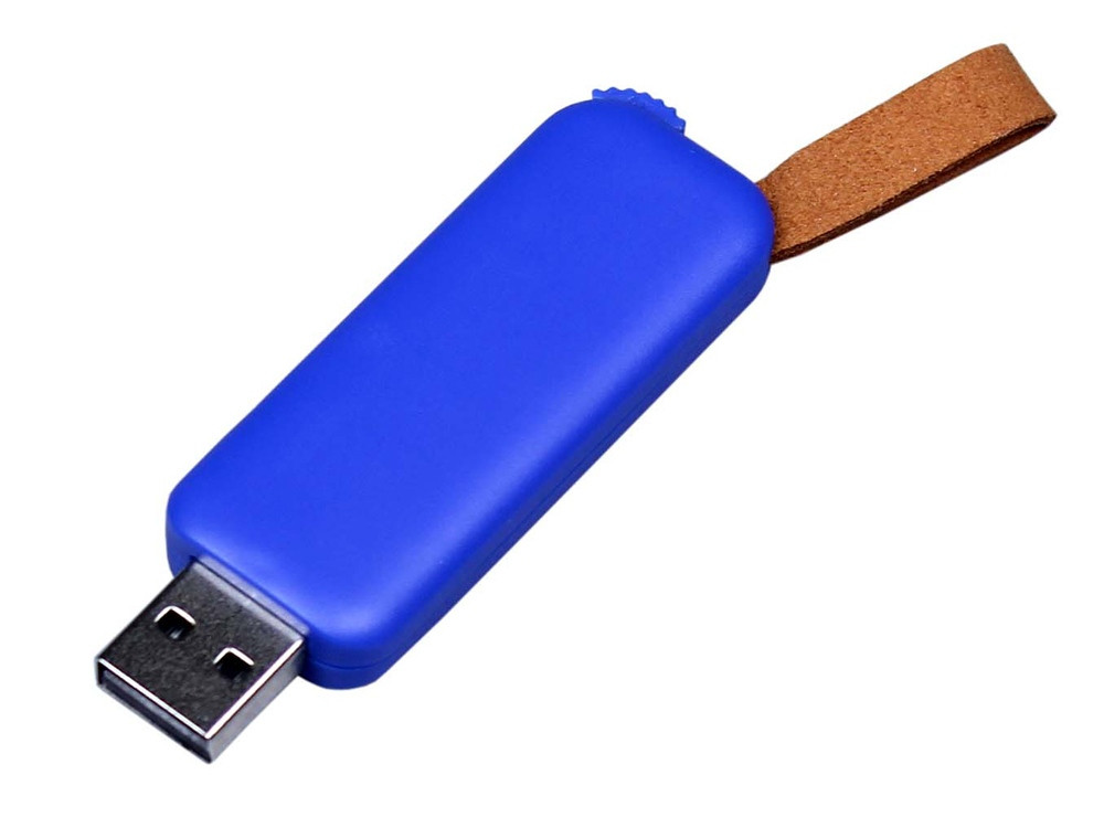 USB 3.0- флешка промо на 64 Гб прямоугольной формы, выдвижной механизм, синий