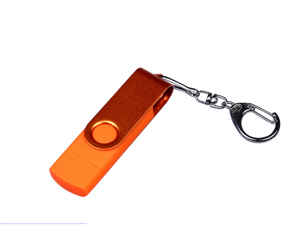 USB 3.0/micro USB/Type-C - флешка на 32 Гб 3-в-1 с поворотным механизмом, оранжевый